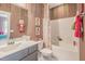 Colorful bathroom with shower and vanity and colorful decor at 3177 Armeria Dr, Apex, NC 27502