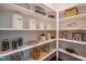 Organized walk-in pantry with ample shelving space for storing groceries and kitchen essentials at 3177 Armeria Dr, Apex, NC 27502