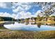 Scenic pond reflects blue sky, surrounded by lush trees, offering tranquil natural views from the property at 8305 Cannon Grove Dr, Willow Springs, NC 27592