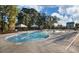Community pool surrounded by mature trees, lounge chairs, and picnic areas at 8305 Cannon Grove Dr, Willow Springs, NC 27592