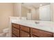 Bathroom vanity with a sink, dark wood cabinets, and a large mirror at 3417 Cardinal Lake Dr, Durham, NC 27704