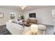 This is a bright and airy living room with modern furnishings and a large TV at 2062 Alderman Way, Creedmoor, NC 27522
