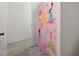 Bathroom features a decorative shower curtain adding a playful touch to the space at 254 Dungannon, Clayton, NC 27520