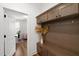 Mud room with built-in storage cabinets, hooks, and bench at 254 Dungannon, Clayton, NC 27520