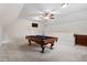 Game room featuring a pool table, ceiling fan, mounted TV, and neutral carpet at 4324 Brighton Ridge Dr, Apex, NC 27539