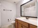 Bathroom with single sink vanity and shower/tub combo at 992 Blue Bird Ln, Wake Forest, NC 27587