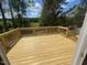 A well-built wooden deck with railing and a view to a green space at 114 Arundel Dr, Archer Lodge, NC 27527