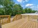 Wooden back deck with wooden railings, overlooks backyard at 63 Whimbrel Ct, Lillington, NC 27546