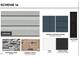 Selection of exterior materials showcasing siding, stone, brick, trim, shutters, and front door color options at 107 Ethel Ln, Angier, NC 27501