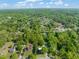 An aerial view of a neighborhood surrounded by mature trees with homes nestled between them and blue skies at 320 W Orange St, Hillsborough, NC 27278