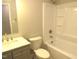 Clean bathroom featuring a bathtub, toilet, and vanity with a white countertop at 2253 Nc Highway 96 S, Franklinton, NC 27525