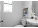 This powder room features a white sink and toilet with neutral paint and modern decor at 3928 Well Fleet Drive, Fuquay Varina, NC 27526