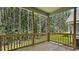 A tranquil back porch offers serene wooded views and a relaxing outdoor living space at 7537 Percussion Dr, Apex, NC 27539
