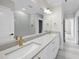 Bathroom featuring double vanity, tile floor, and a spacious shower with a white tiled backsplash at 2908 Frances Marie Ln, Raleigh, NC 27603