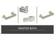 Primary bath hardware with sleek and modern towel rack, toilet paper holder, and robe hook at 4804 Jefferson Ln, Raleigh, NC 27616