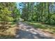 View of the long driveway through wooded area leading to the home, offering seclusion and natural beauty at 340 Andrews Store Rd, Pittsboro, NC 27312