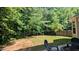 Large, verdant backyard featuring a wooden fence and mature trees providing great privacy at 101 Clardona Way, Holly Springs, NC 27540