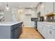 Modern kitchen with gray cabinetry and island at 1048 Fairhaven Dr # 99, Mebane, NC 27302