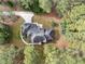 A bird's eye view of a single Gathering home surrounded by mature trees with a long driveway at 4701 Regalwood Dr, Raleigh, NC 27613