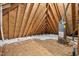 Spacious attic featuring unfinished flooring and exposed beams with insulation at 4701 Regalwood Dr, Raleigh, NC 27613