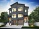 Modern two-story duplex with gray siding, dark roof, private entrances, and garages at 1000 Addison Pl # 101, Raleigh, NC 27610