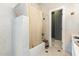 Clean bathroom with shower/tub combo and updated vanity at 105 Kingfisher Way, Louisburg, NC 27549