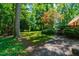 Picturesque backyard featuring mature trees, a lush lawn, and access to a raised deck at 5205 Rembert Dr, Raleigh, NC 27612