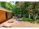 Charming backyard featuring a brick patio, fire pit, and picnic table, perfect for entertaining at 5205 Rembert Dr, Raleigh, NC 27612