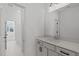 Modern bathroom featuring a single sink vanity, quartz countertop, and neutral color palette at 2006 Anna Lilley Dr # 72, Fuquay Varina, NC 27526