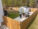 Backyard with patio, shed, and wooden fence at 5909 Clarks Fork Dr, Raleigh, NC 27616