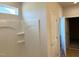 New bathtub and shower combination with shelves for storage at 260 Olivia Crossing Ct # 9, Four Oaks, NC 27524