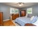 Serene bedroom with blue bedding and hardwood floors at 3616 Colewood Dr, Raleigh, NC 27604