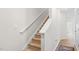 Interior staircase with carpeted steps and a simple handrail at 225 Starlight St, Sanford, NC 27330