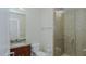 Clean bathroom with granite vanity and walk-in shower at 400 W North St # 820, Raleigh, NC 27603