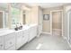 Elegant bathroom with double vanity and walk-in shower at 508 Freedom Trail Dr, Willow Springs, NC 27592
