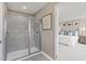 Modern bathroom with a large shower and frameless glass door at 532 Freedom Trail Dr, Willow Springs, NC 27592