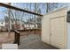 Deck with storage shed and wooded view at 6409 New Market Way, Raleigh, NC 27615