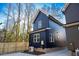 Rear view of a dark blue house with a wooden fence at 1129 Elmo St, Durham, NC 27701