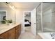 Bathroom with double vanity and view of bedroom at 36 Aster Ln, Pittsboro, NC 27312