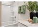 Bathroom with white vanity, bathtub, and neutral color scheme at 111 Siebold St, Garner, NC 27529