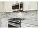 Stainless steel gas cooktop and microwave in a white kitchen at 1110 N Buchanan Blvd, Durham, NC 27701