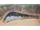 Aerial view of the pond surrounded by tall trees and featuring a dock at 1200 Spring Valley Lake Rd, Henderson, NC 27536