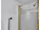 Shower stall with a gold frame and frosted glass door at 1307 Shamrock Dr, Burlington, NC 27215