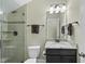 Bathroom with shower, toilet, and granite vanity at 148 Hidden Creek Ct, Pittsboro, NC 27312