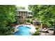 Relaxing pool area with a kidney-shaped pool, outdoor seating, and mature landscaping at 5240 Indigo Moon Way, Raleigh, NC 27613