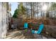 Private patio with two chairs and small table, wooded view at 1316 Holly Grove Way, Durham, NC 27713