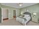 Guest bedroom with ensuite bathroom and neutral decor at 201 Abbey View Way, Cary, NC 27519