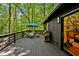 Spacious deck with wooded views, seating area, and gas grill at 2100 Tadley Dr, Chapel Hill, NC 27514