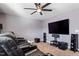 Home theater room with large screen and surround sound at 88 Capewood Ct, Garner, NC 27529