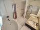 Bathroom featuring bathtub, shower, double sink granite vanity at 121 Lumina Pl, Holly Springs, NC 27540